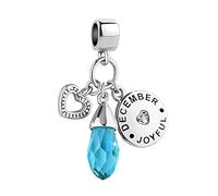 KunBead Jewelry December Birthstone Dangle Charm Heart Love Birthday Crystal Charms Compatible with Pandora Bracelets Necklace for Women