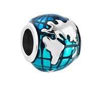 KunBead Jewelry Enamel Blue Earth Ocean Love Map Travel Bead Charms Compatible with Pandora Bracelets for Women