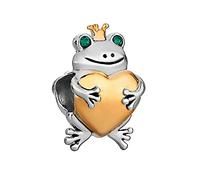 KunBead Jewelry Frog Prince Gold Tone Heart Crown Love Bead Charms Compatible with Pandora Charm Bracelets Birthday Gifts for Women