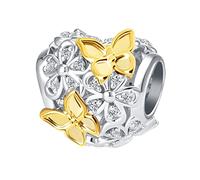 KunBead Jewelry Gold Tone Butterfly Sunflower Birthday Love Bead Charms Compatible with Pandora Bracelets for Women