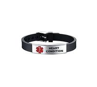 KunBead Jewelry HEART CONDITION Medical Alert Bracelets for Women Adjustable Stainless Steel Silicone Emergency Awareness Medical ID Bracelet