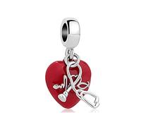 KunBead Jewelry Heartbeat Stethoscope Enamel Heart Love Nurse Dangle Charms Compatible with Pandora Bracelets Necklace for Women Girls