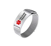 KunBead Jewelry HIGH BLOOD PRESSURE Medical Alert Bracelets for Women Adjustable Stainless Steel Emergency Awareness Medical ID Bracelet