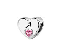 KunBead Jewelry Initial A Letter Love Pink Heart Alphabet Bead Charms Compatible with Pandora Charm Bracelets