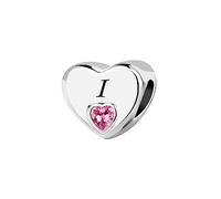 KunBead Jewelry Initial I Letter Love Pink Heart Alphabet Bead Charms Compatible with Pandora Charm Bracelets