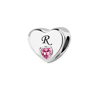 KunBead Jewelry Initial R Letter Love Pink Heart Alphabet Bead Charms Compatible with Pandora Charm Bracelets