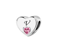 KunBead Jewelry Initial V Letter Love Pink Heart Alphabet Bead Charms Compatible with Pandora Charm Bracelets