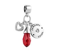 KunBead Jewelry January Birthstone Dangle Charm Heart Love Birthday Crystal Charms Compatible with Pandora Bracelets Necklace for Women