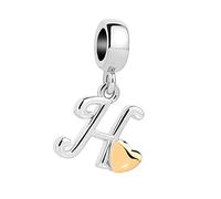 KunBead Jewelry Letter H Initial Alphabet Gold Tone Heart Love Birthday Dangle Charms Compatible with Pandora Bracelets Necklaces for Women Girls