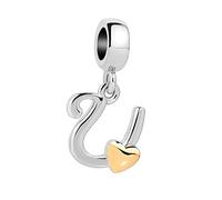 KunBead Jewelry Letter U Initial Alphabet Gold Tone Heart Love Birthday Dangle Charms Compatible with Pandora Bracelets Necklaces for Women Girls