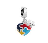 KunBead Jewelry Love Autism Puzzle Heart Enamel Dangle Charms Compatible with Pandora Bracelets Necklaces