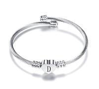KunBead Jewelry Men Bopys Mummy BFF Initial Letter D Cuff Bracelet Silver Alphabet Heart Bangle Bracelets Gift for Birthday