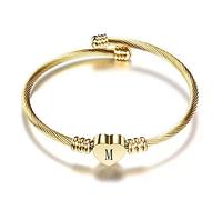 KunBead Jewelry Men Bopys Mummy BFF Initial Letter M Cuff Bracelet Gold Alphabet Heart Bangle Bracelets Gift for Birthday