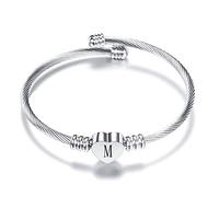 KunBead Jewelry Men Bopys Mummy BFF Initial Letter M Cuff Bracelet Silver Alphabet Heart Bangle Bracelets Gift for Birthday