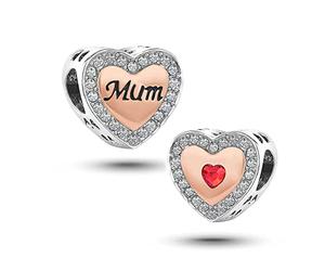 KunBead Jewelry Mum Rose Gold Heart I Love You Mummy Nomination Bead Charms fits Bracelets