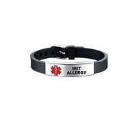 KunBead Jewelry NUT ALLERGY Medical Alert Bracelets for Women Adjustable Stainless Steel Silicone Emergency Awareness Medical ID Bracelet