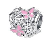 KunBead Jewelry Pink Butterfly Sunflower Birthday Love Bead Charms Compatible with Pandora Bracelets for Women