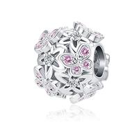 KunBead Jewelry Pink Butterfly Sunflower Birthday Love Bead Charms Compatible with Pandora Bracelets for Women