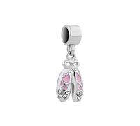 KunBead Jewelry Pink Crystal Ballet Shoes Dangle Birthday Charms Compatible with Pandora Bracelets Necklace for Women