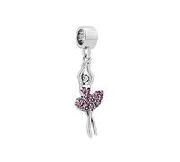KunBead Jewelry Pink Crystal Dancing Girl Ballet Dancer Dangle Charms Compatible with Pandora Bracelets Necklace for Women
