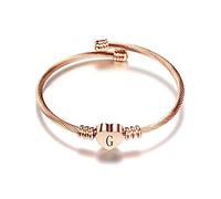 KunBead Jewelry Rose Gold Initial G Letter Love Heart Charm Birthday Bracelet Stainless Steel Bangle Cuff Jewellery Bracelets for Women