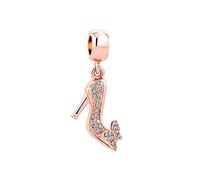 KunBead Jewelry Rose Gold Tone High Heel Shoe Crystal Butterfly Women Girls Dangle Charms Compatible with Pandora Bracelets Necklace
