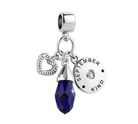 KunBead Jewelry September Birthstone Dangle Charm Heart Love Birthday Crystal Charms Compatible with Pandora Bracelets Necklace for Women