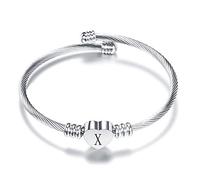 KunBead Jewelry Women Girls Grandma Initial Letter X Cuff Bracelet Silver Alphabet Heart Bangle Bracelets Gift for Birthday