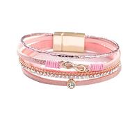 KunBead Jewelry Womens Pink Leather Wrap Bracelet Infinity Handmade Braided Boho Multilayer Magnetic Buckle Bracelet Wristband Cuff Bangle Birthday Gifts