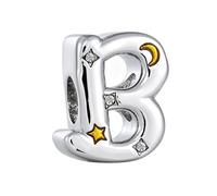 KunBead Letter B Initial Gold Moon Star Alphabet Love Bead Birthday Charms Compatible with Pandora Charm Bracelet for Women