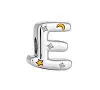 KunBead Letter E Initial Gold Moon Star Alphabet Love Bead Birthday Charms Compatible with Pandora Charm Bracelet for Women