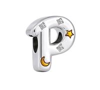 KunBead Letter P Initial Gold Moon Star Alphabet Love Bead Birthday Charms Compatible with Pandora Charm Bracelet for Women