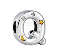 KunBead Letter Q Initial Gold Moon Star Alphabet Love Bead Birthday Charms Compatible with Pandora Charm Bracelet for Women