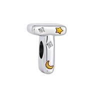KunBead Letter T Initial Gold Moon Star Alphabet Love Bead Birthday Charms Compatible with Pandora Charm Bracelet for Women