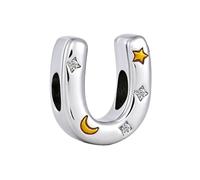 KunBead Letter U Initial Gold Moon Star Alphabet Love Bead Birthday Charms Compatible with Pandora Charm Bracelet for Women