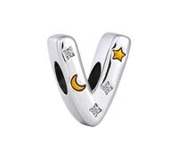 KunBead Letter V Initial Gold Moon Star Alphabet Love Bead Birthday Charms Compatible with Pandora Charm Bracelet for Women