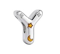 KunBead Letter Y Initial Gold Moon Star Alphabet Love Bead Birthday Charms Compatible with Pandora Charm Bracelet for Women