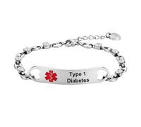 KunBead Medical Emergency Alert ID Bracelet for Women Type 1 Diabetes