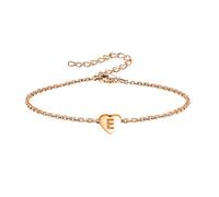 KunBead Mini Size Rose Gold Initial E Letter Bracelet Love Heart Charm Stainless Steel Birthday Adjustable Bracelet