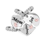 KunBead Mum Mother Daughter Son Rose Gold Tone Heart Puzzle Dangle Charms Compatible with Pandora Bracelet set for 3 Mothers Day Gifts
