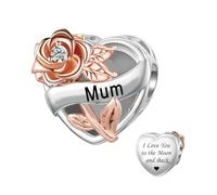 KunBead Mum Rose Flower Family I Love You to the Moon and Back Birthday Heart Love Bead Charms Compatible with Pandora Bracelet for Women Mothers Day
