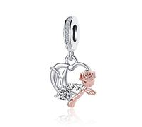 KunBead Mum Rose Gold Flower Love Heart Birthday Dangle Charms Compatible with Pandora Bracelet Mothers Day Gift for Mum from Daughter Son