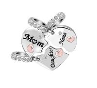 KunBead Nana Mum Mother Daughter Rose Gold Tone Heart Puzzle Dangle Charms Compatible with Pandora Bracelet set for 3 for Mothers Day Birthday