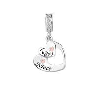 KunBead Niece I Love You Rose Gold Heart Dangle Birthday Charms Compatible with Pandora Charm Bracelet for Women
