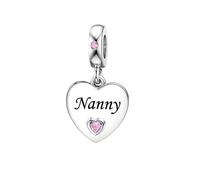 KunBead Pink Heart Love Family Birthday Dangle Charms Compatible with Pandora Charm Bracelet for Auntie Friend Sister Mum Daughter Nana Granddaughter Wife Niece Grandson