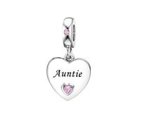 KunBead Pink Heart Love Family Birthday Dangle Charms Compatible with Pandora Charm Bracelet for Auntie Friend Sister Mum Daughter Nana Granddaughter Wife Niece Grandson