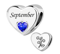 KunBead September Birthstone Birthday Month Flower Heart Love Bead Charms Compatible with Pandora Bracelet for Women