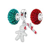 KunBead Set Gingerbread Man Candy Cane Bead Dangle Charms Compatible with Pandora Bracelet Necklace