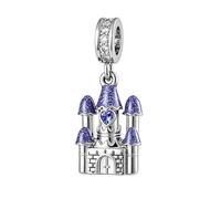 KunBead Sparkly Castle Heart Birthday Blue Birthstone Dangle Charms Compatible with Pandora Charm Bracelet for Women