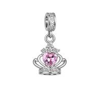 KunBead Sparkly Crown Cross Pink Heart Birthday Dangle Charms Compatible with Pandora Charm Bracelet for Women